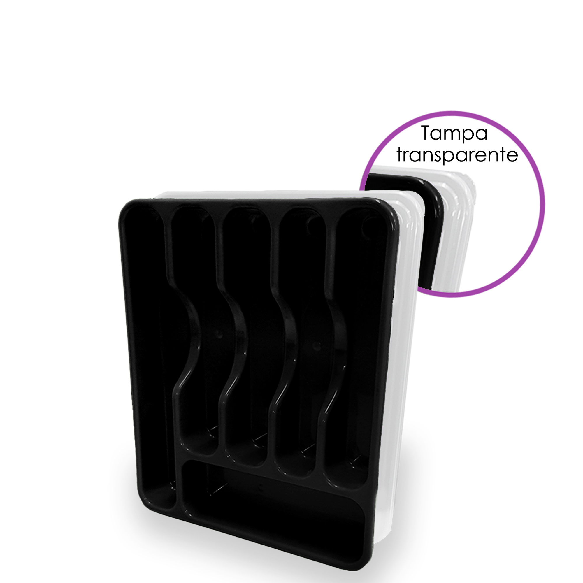 PORTA TALHERES COM TAMPA -  PRETO
