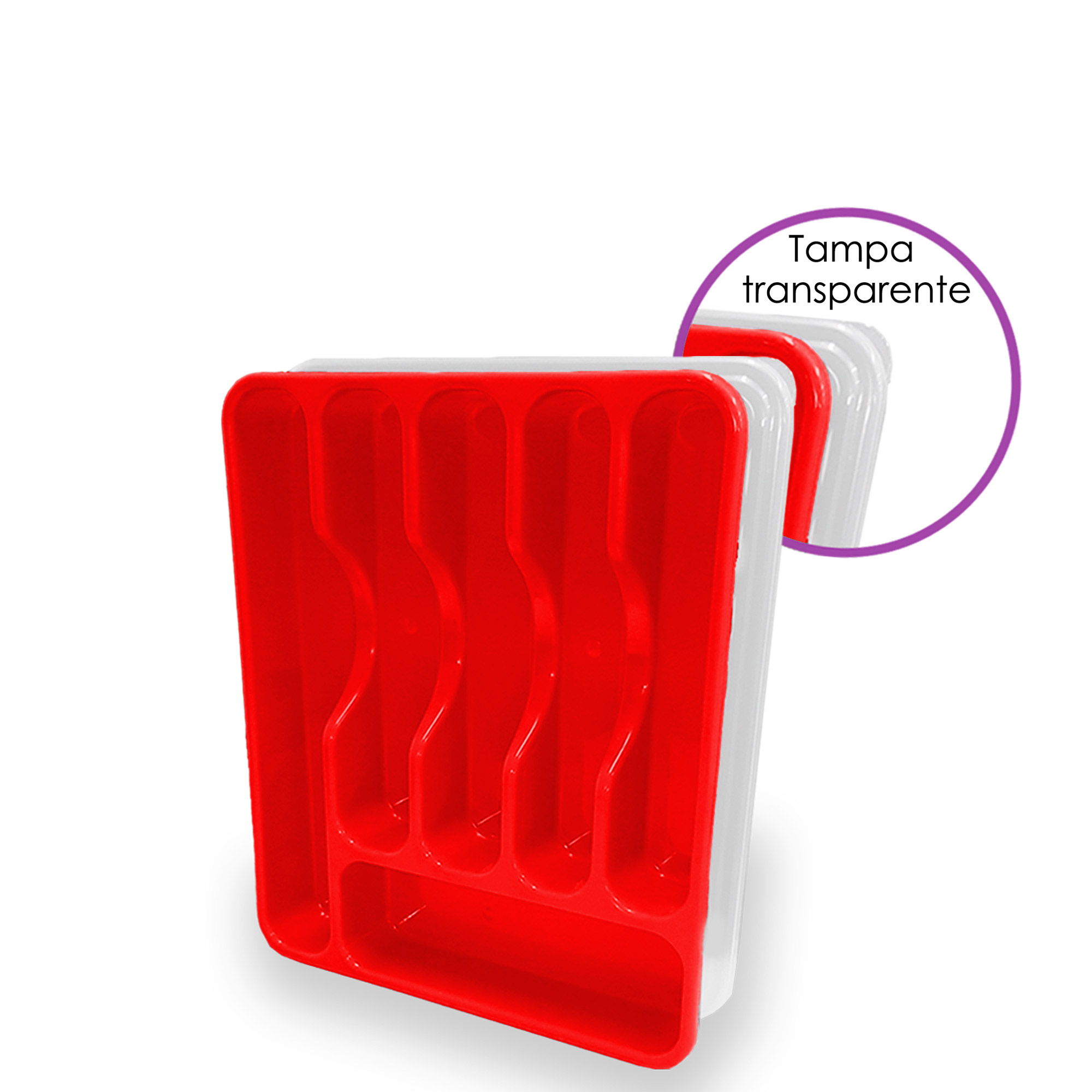 PORTA TALHERES COM TAMPA - VERMELHO